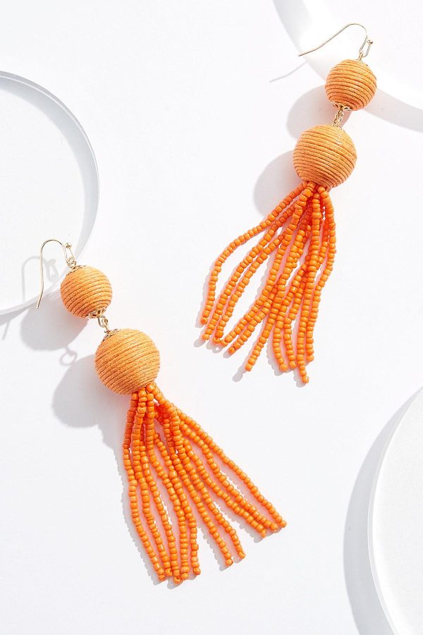 Ball Seed Bead Tassel Earrings