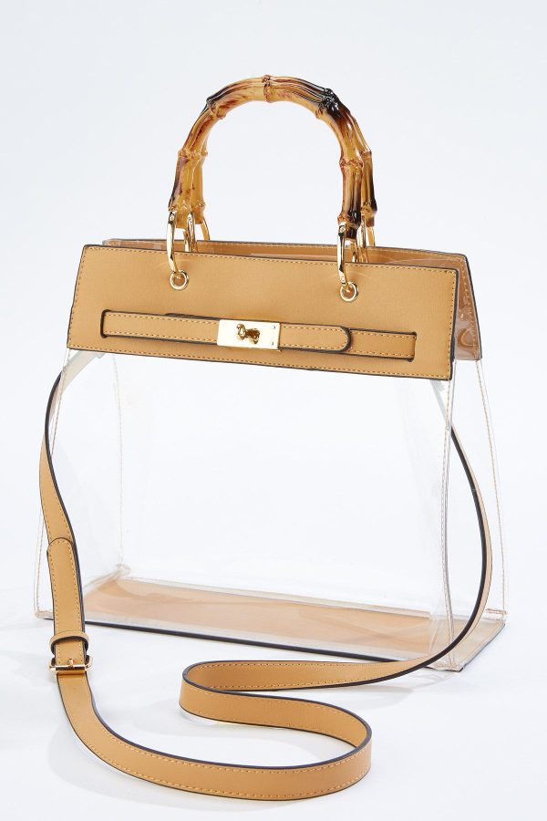 Bamboo Handle Clear Satchel