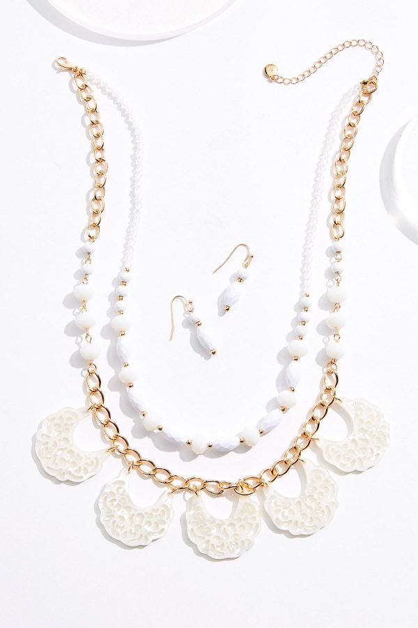 White Resin Lucite Short Necklace Set