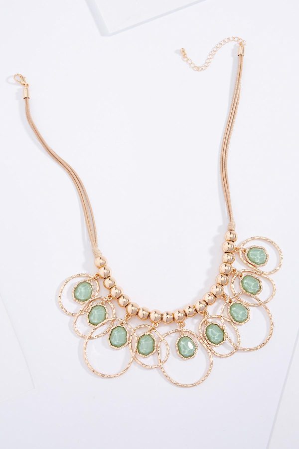 Green Stone Gold Cord Necklace