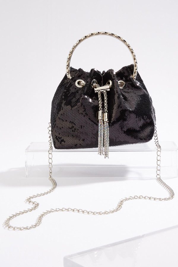 Black Sequin Mini Bucket Bag