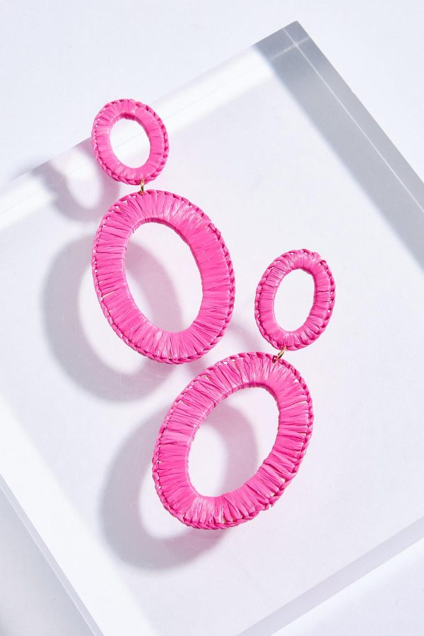 Pink Raffia Oval Earrings