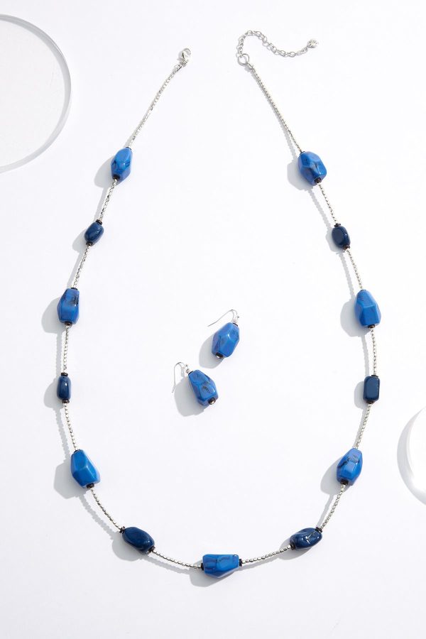 Blue Stone Long Necklace Set