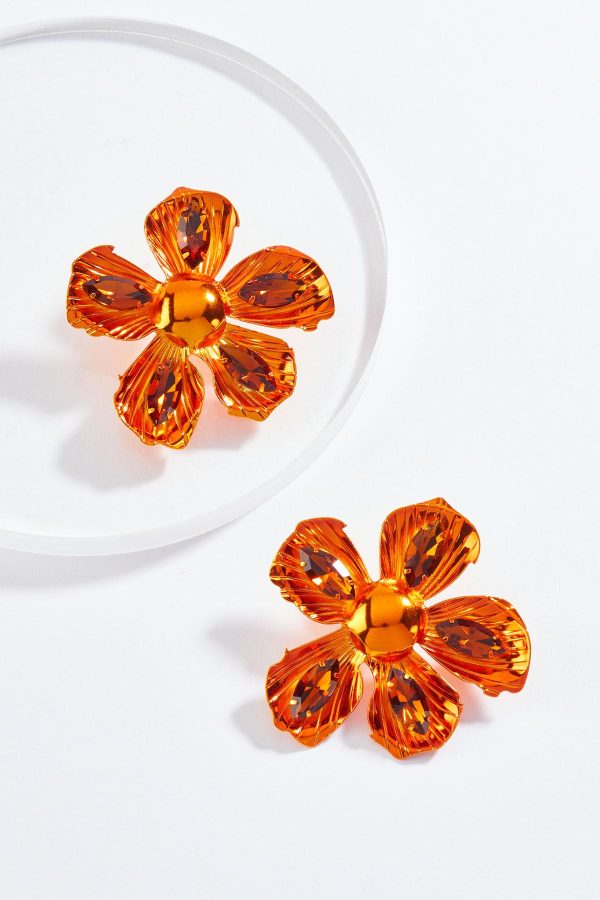 Metallic Flower Statement Earrings