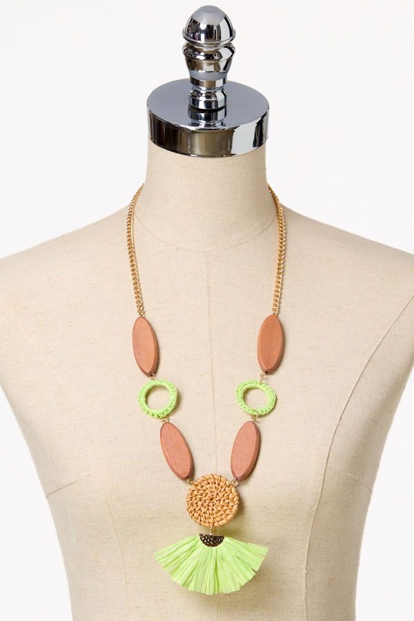 Raffia Fan Wood Pendant Necklace - Image 2