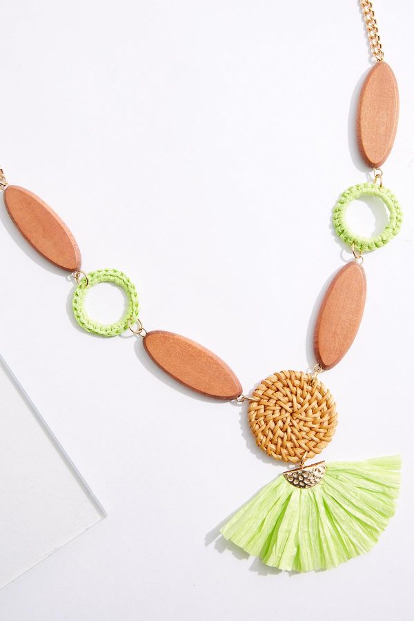 Raffia Fan Wood Pendant Necklace - Image 3