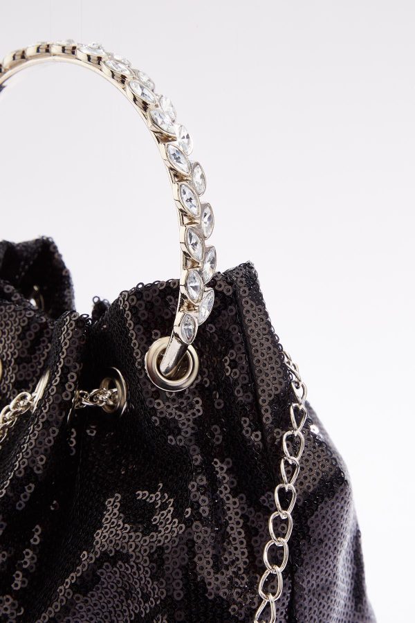 Black Sequin Mini Bucket Bag - Image 3