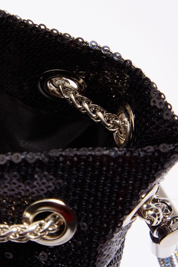 Black Sequin Mini Bucket Bag - Image 4