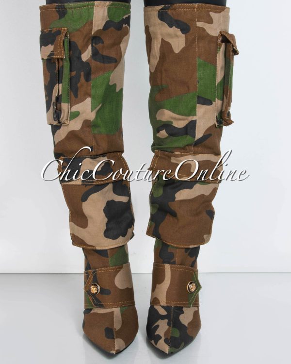 Chiarra Camo Print Cargo Pockets High Boots - Image 2