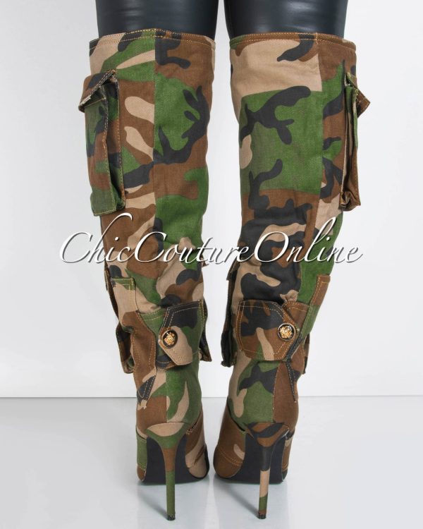 Chiarra Camo Print Cargo Pockets High Boots - Image 4