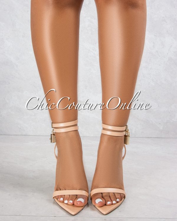 Banks Nude Gold Lock and Key Pointed Toe Heels - Image 2