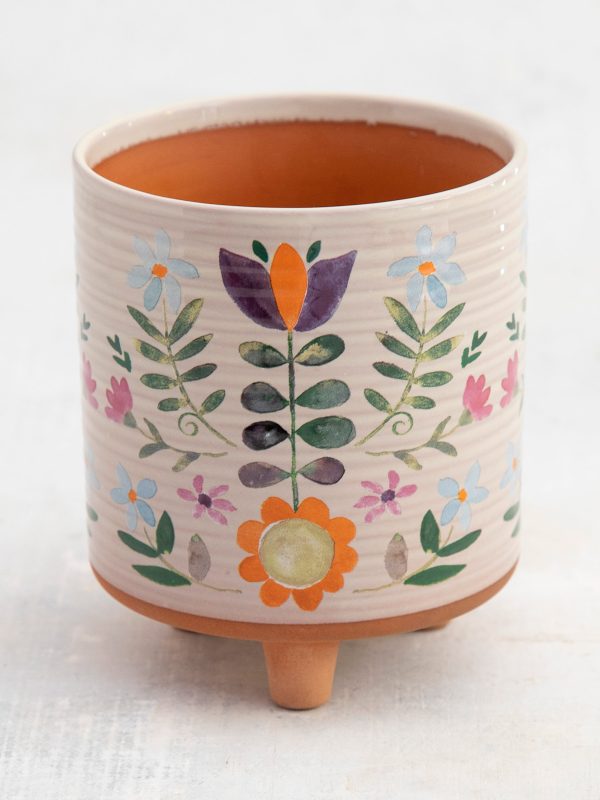 Artisan Terracotta Indoor Planter, Medium - Folk Flower - Image 3