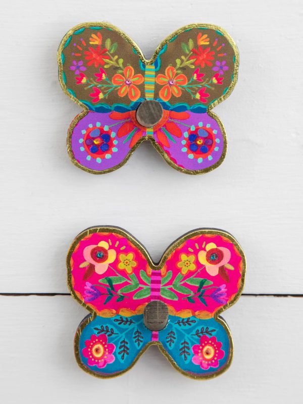 Adhesive Wooden Wall Hooks, Set of 2 - Butterfly - Image 3