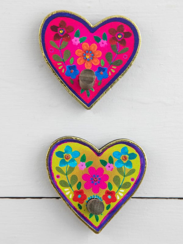 Adhesive Wooden Wall Hooks, Set of 2 - Heart - Image 4